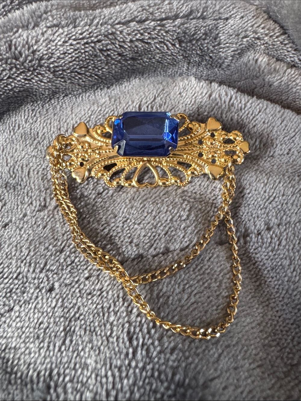 Gold and Blue Art Deco Brooch